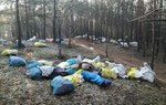 Na zdjęciu widać worki z odpadami, ktoś je wywiózł do lasu. Worki leżą wzdłuż leśnej ścieżki/ Fot. Odyseusz Wąsiak
