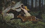 „Leśna kobieta” Adolfa Liebschera (1857–1919) na pocztówce wydanej przez Salon Prague