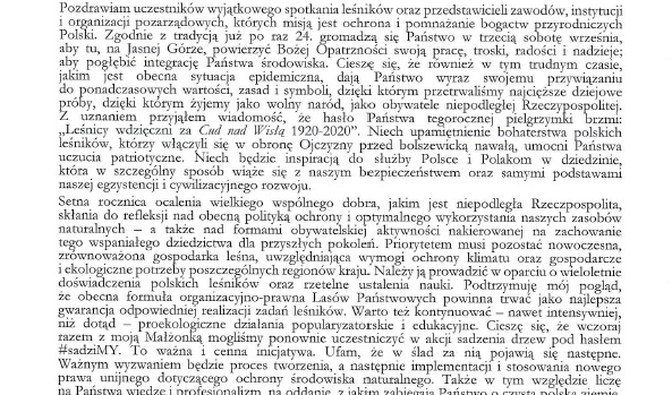 List prezydenta Andrzeja Dudy do uczestników pielgrzymki.jpg